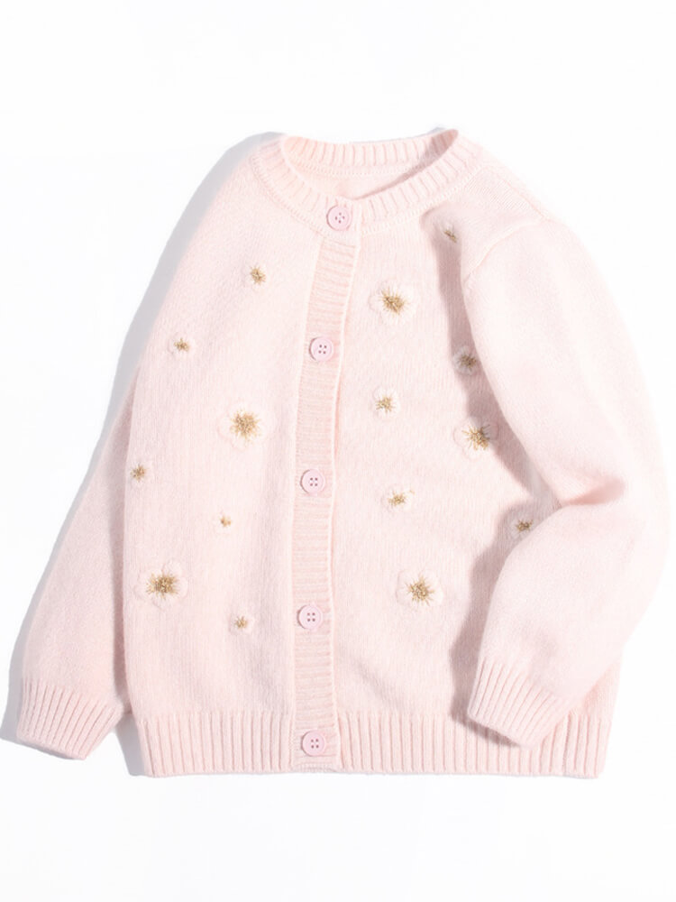 (image for) Girls Light Pink Embroidered Flower Cashmere Cardigan